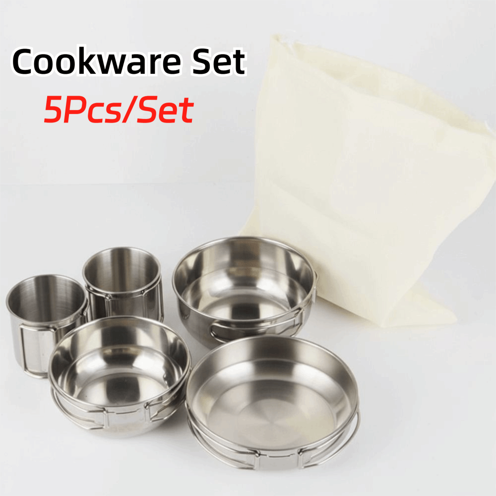 Camping Cooking Set Stainless Steel - 5Pcs 304 Stainless Steel Camping Cookware