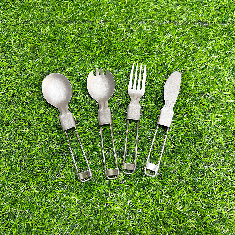Camping Cooking Knife Set - Pure Titanium Folding Spoon and Fork