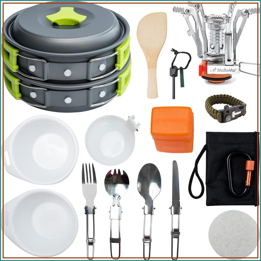 Camping Cooking Mess Kit - 18pc Camping Cookware Mess Kit with