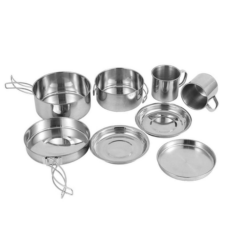8pcs/set Stainless Steel Outdo - đánh giá và giá Camping Cooking Set Stainless Steel