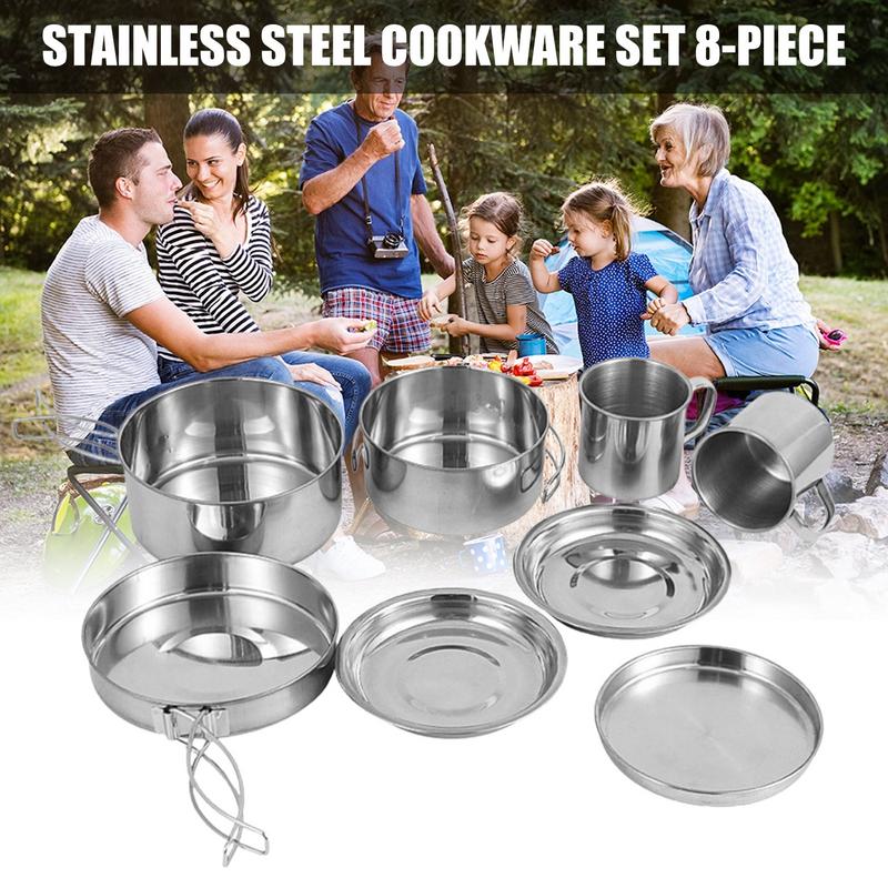 8pcs/set Stainless Steel Outdo - đánh giá và giá Camping Cooking Set Stainless Steel