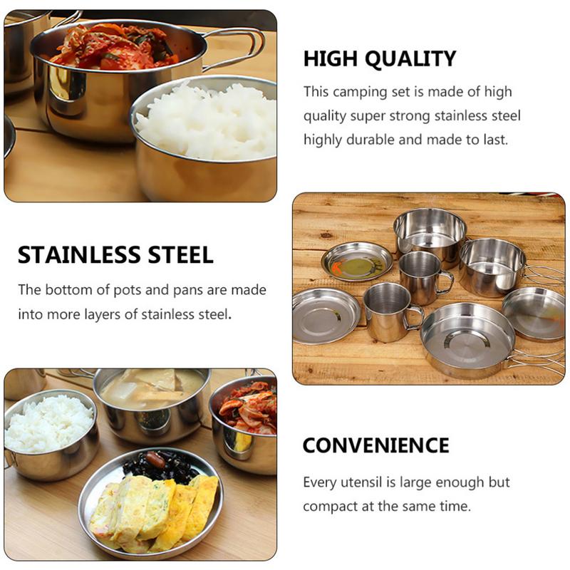 8pcs/set Stainless Steel Outdo - đánh giá và giá Camping Cooking Set Stainless Steel