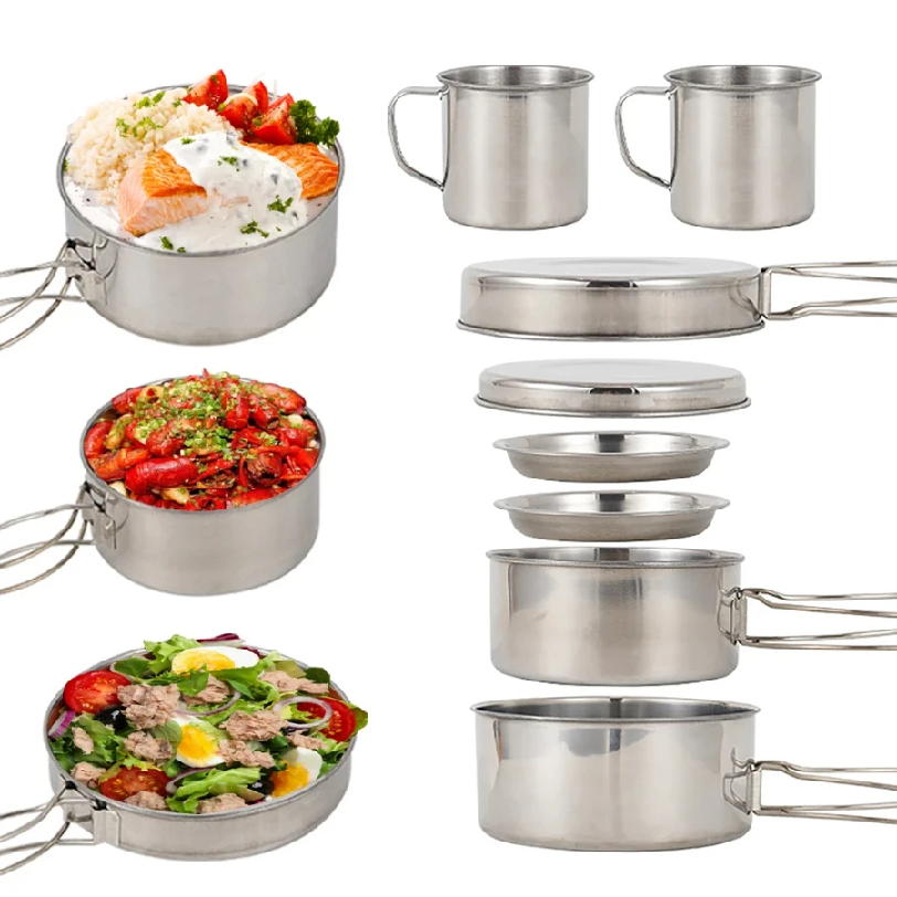 8pcs/Set Camping Cookware Mess - đánh giá và giá Camping Cooking Set Stainless Steel