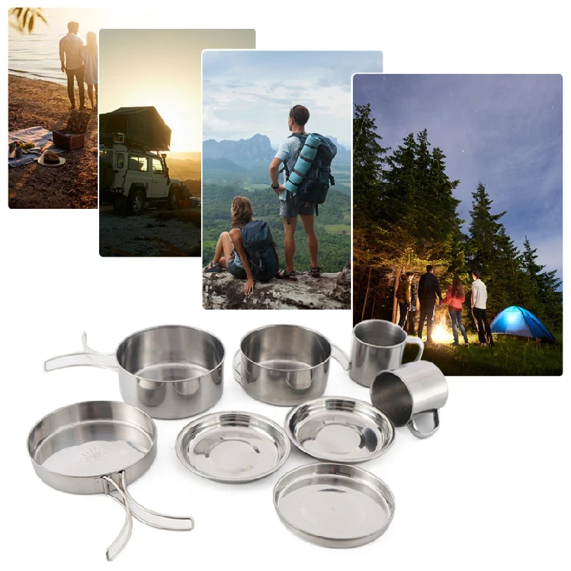 8pcs/Set Camping Cookware Mess - đánh giá và giá Camping Cooking Set Stainless Steel