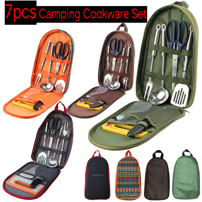 7pcs Camping Kitchen Utensil S - đánh giá và giá Camping Cooking Set Stainless Steel