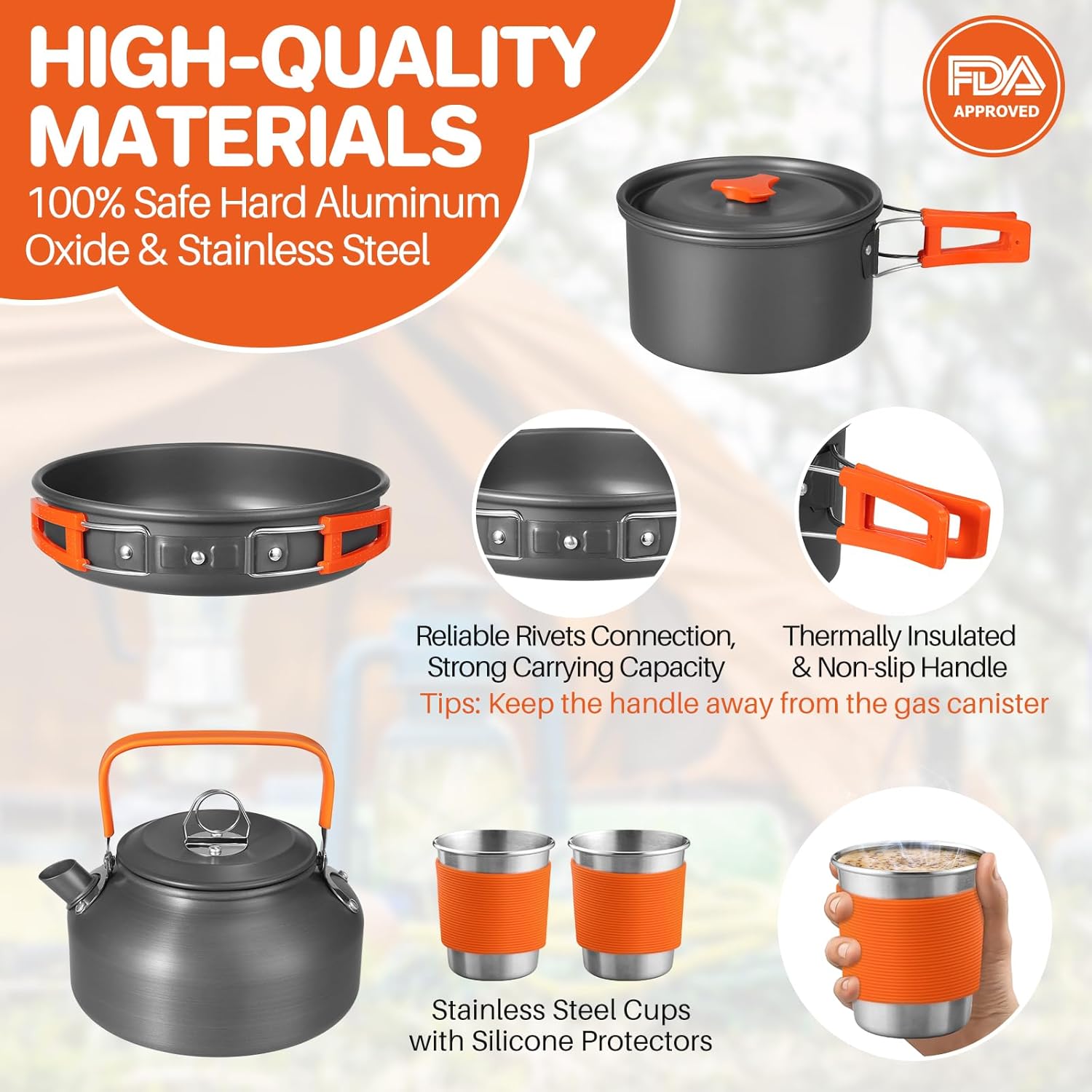 Non-Stick Camping Cookware Set - đánh giá và giá Camping Cooking Mess Kit