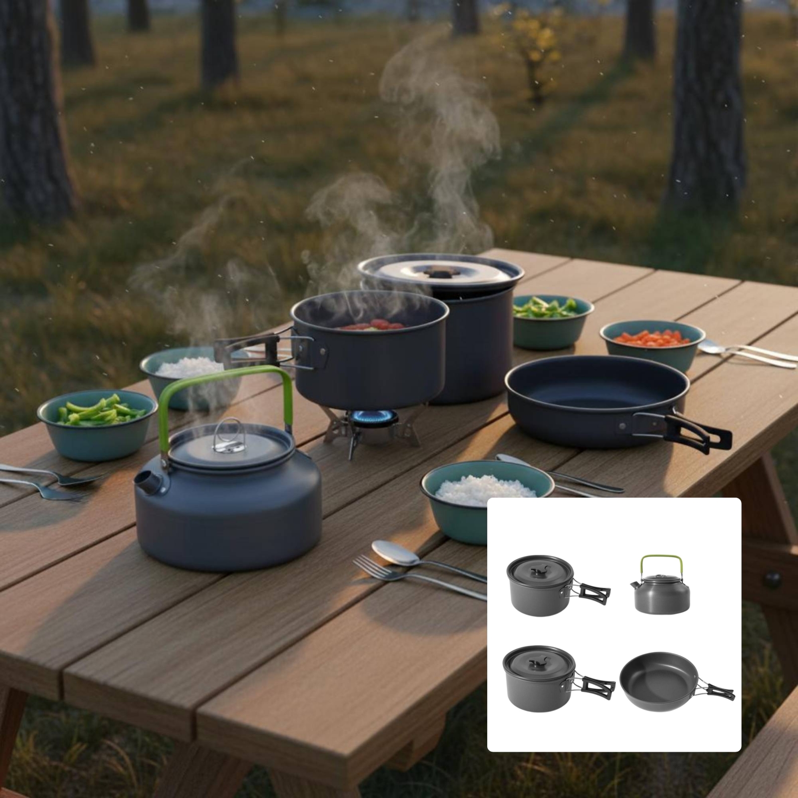 Camping Pot and Kettle Set Nes - đánh giá và giá Camping Outdoor Cooking Set