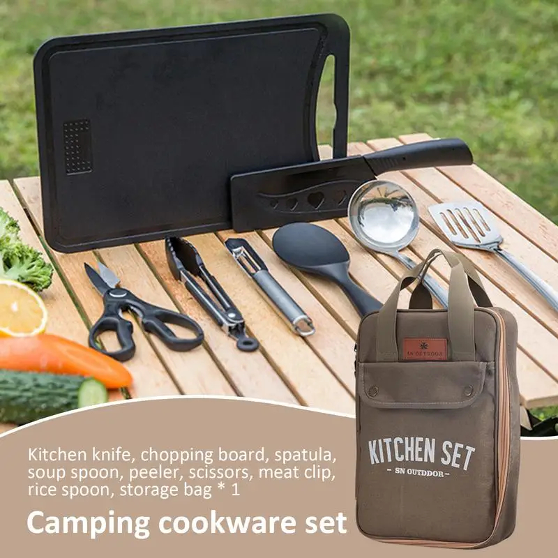 8pcs Camping Kitchen Cookware  - đánh giá và giá Camping Cooking Set Stainless Steel
