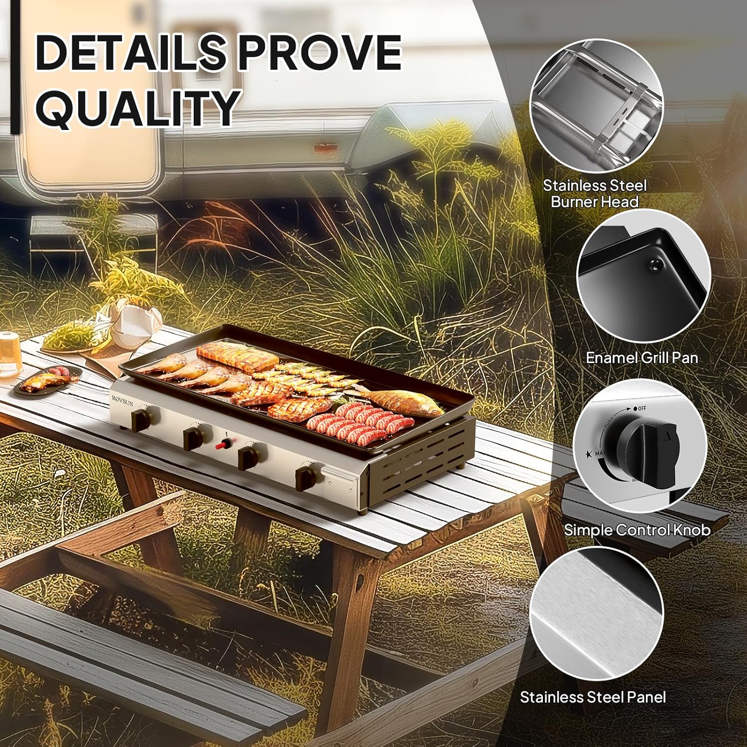 Portable 4-Burner Propane Flat - đánh giá và giá Camping Cooking Flat Top