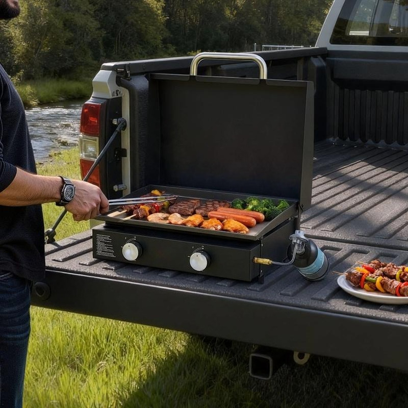 Gas Griddle, 2 Burner Tabletop - đánh giá và giá Camping Cooking Flat Top